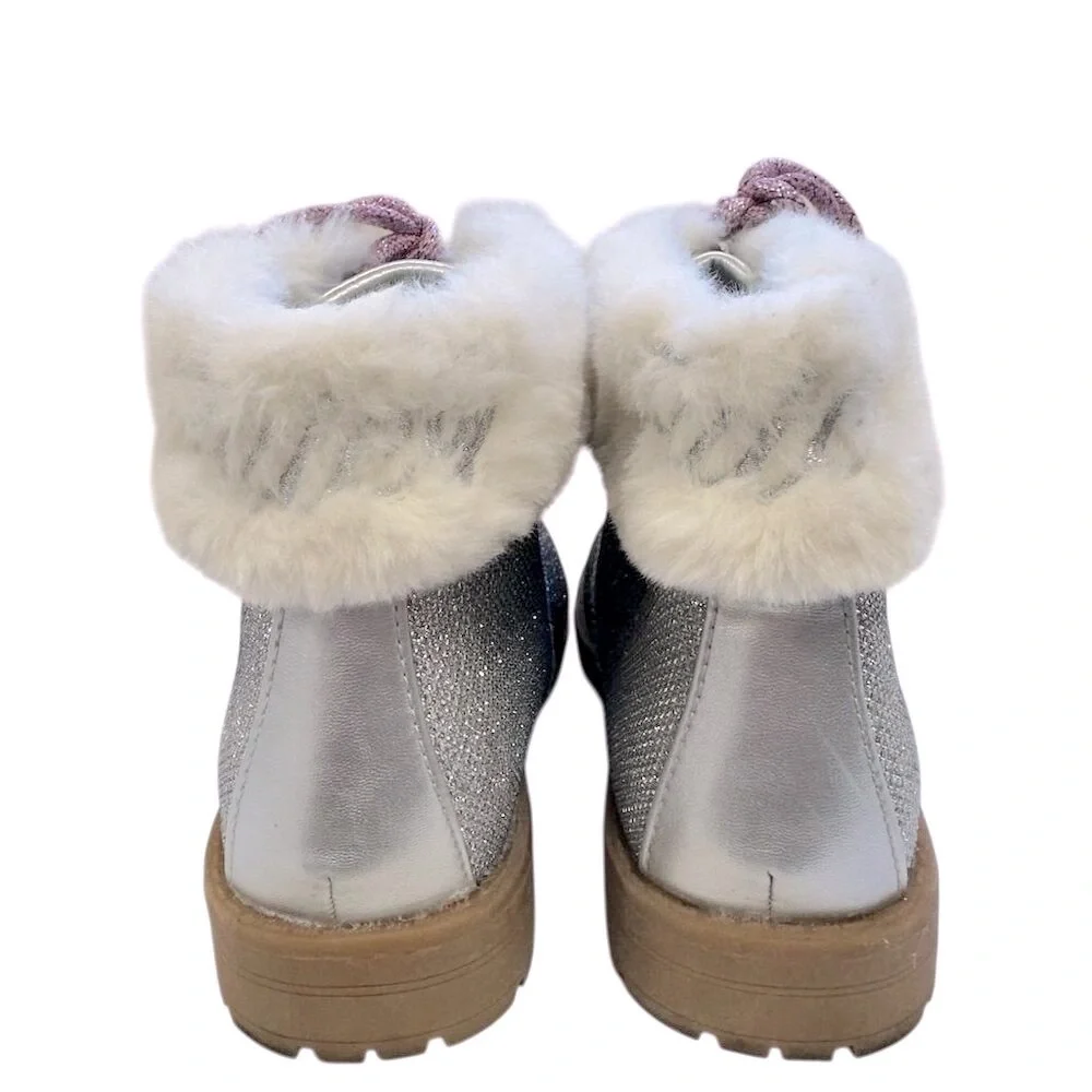 Juicy Couture Girls' Silver Glitter Hiker Ankle‎ Boots Size 5 Winter glamour